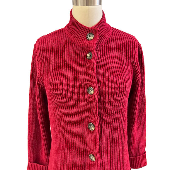 LRL Ralph Lauren Red Cotton Knit Cardigan Sweater Coat Striped Duster Sz M NWOT - Picture 5 of 5